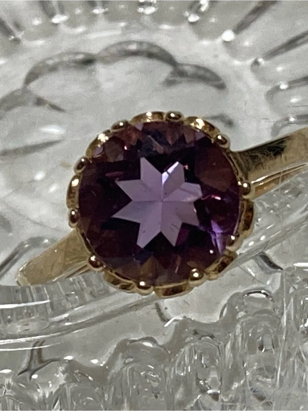 Vintage SS Gold Colored Ring with Purple Round Gemstone
